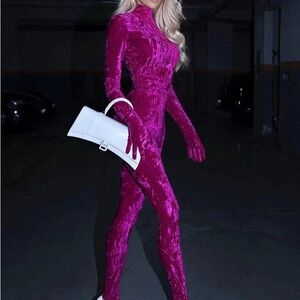 Pink velvet bodycon bodysuit - Brand new